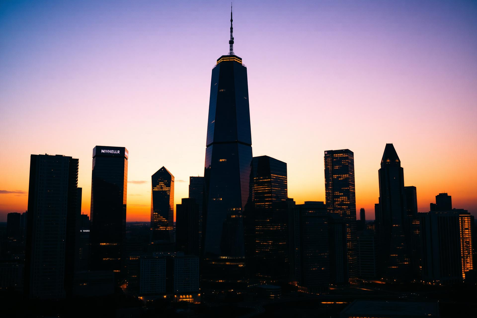 Skyline urbano al atardecer